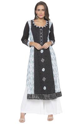 Black Printed Cotton Party Wear Kurti 1