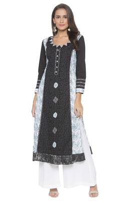 Black Printed Cotton Party Wear Kurti 2