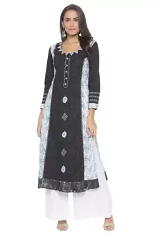 Black Printed Cotton Party Wear Kurti