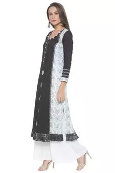 Black Printed Cotton Party Wear Kurti