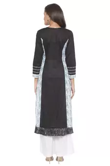 Black Printed Cotton Party Wear Kurti