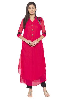 Pink Embroidered Georgette Party Wear Kurti 1