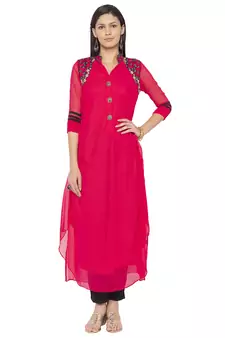Pink Embroidered Georgette Party Wear Kurti