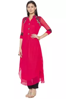 Pink Embroidered Georgette Party Wear Kurti