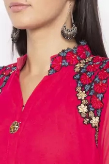 Pink Embroidered Georgette Party Wear Kurti
