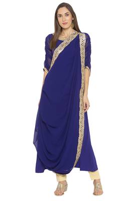 Dark Blue Embroidered Georgette Party Wear Kurtis 1