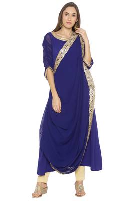 Dark Blue Embroidered Georgette Party Wear Kurtis 2