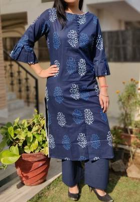 Blue Printed Cotton Ethnic Wear Women 1
