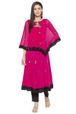 Pink Embroidered Georgette Party Wear Kurti 1