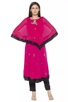 Pink Embroidered Georgette Party Wear Kurti