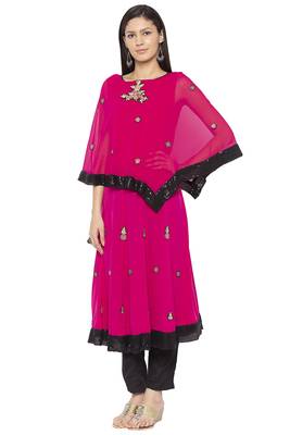 Pink Embroidered Georgette Party Wear Kurti 3