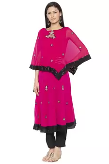 Pink Embroidered Georgette Party Wear Kurti