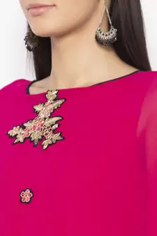 Pink Embroidered Georgette Party Wear Kurti