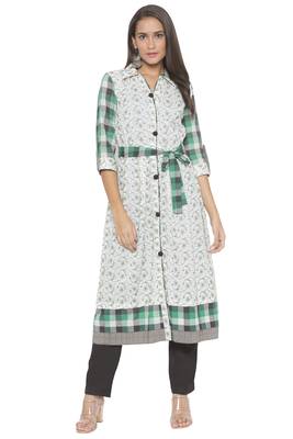 Off White Embroidered Cotton Party Wear Kurti 2