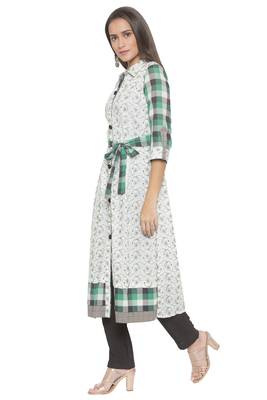 Off White Embroidered Cotton Party Wear Kurti 3