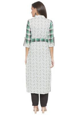 Off White Embroidered Cotton Party Wear Kurti 4