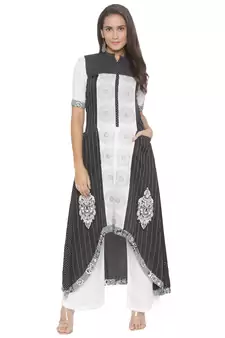 Black Embroidered Cotton Party Wear Kurti