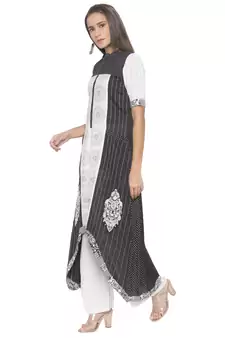 Black Embroidered Cotton Party Wear Kurti