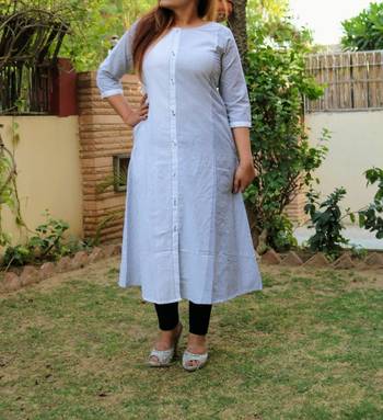 White Printed Cotton Ethnic Wear Women 1