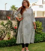 Grey Embroidered Cotton Ethnic Wear Women