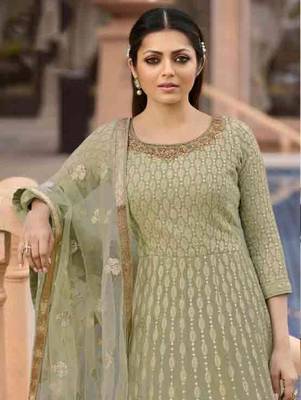Olive Green Georgette Designer Anarkali Suit 1