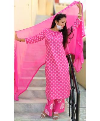 Pink Embroidered Cotton Women Ethnic Wear 1