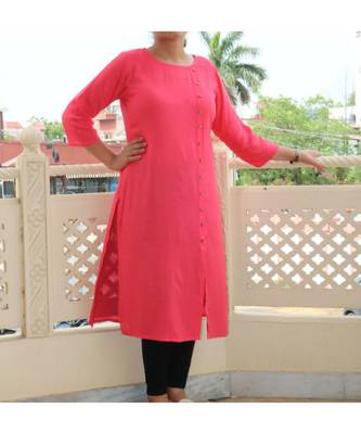 Pink Solid Cotton Women Ethnic Wear 1