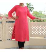 Pink Solid Cotton Women Ethnic Wear