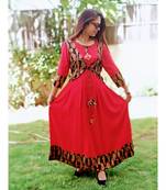 Red Printed Rayon Ethnic Wear Women