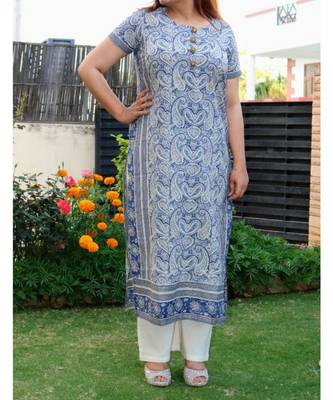 Blue Printed Cotton Ethnic Wear Women 1