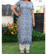 Blue Printed Cotton Ethnic Wear Women