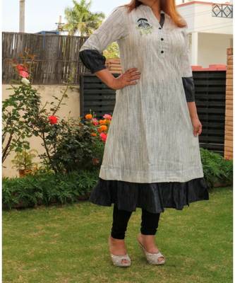 Cream Printed Cotton Ethnic Wear Women 1