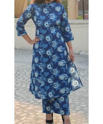 Blue Printed Cotton Ethnic Wear Women 1