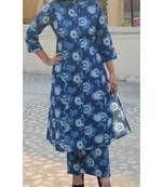Blue Printed Cotton Ethnic Wear Women