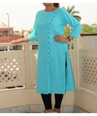 Blue Printed Rayon Ethnic Wear Women 1