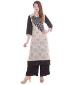 Cream Embroidered Cotton Ethnic Wear Women