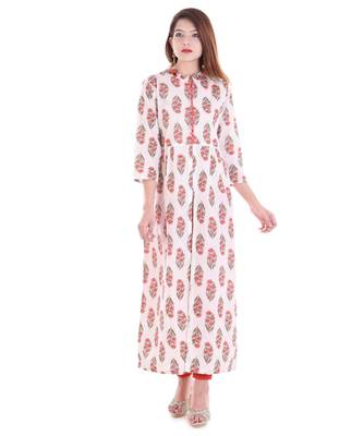 White Printed Cotton Ethnic Wear Women 1