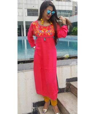 Pink Embroidered Rayon Ethnic Wear Women 1