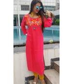 Pink Embroidered Rayon Ethnic Wear Women