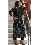 Blue Printed Cotton Ethnic Wear Women