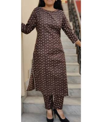 Brown Printed Cotton Ethnic Wear Women 1