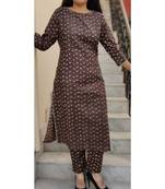 Brown Printed Cotton Ethnic Wear Women