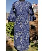 Blue Printed Cotton Ethnic Wear Women