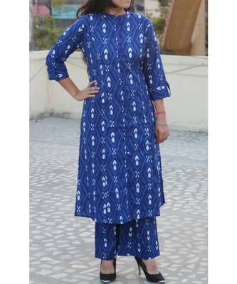 Blue Printed Cotton Ethnic Wear Women 1