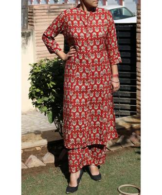 Maroon Printed Rayon Ethnic Wear Women 1