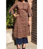 Brown Printed Cotton Ethnic Wear Women