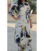 Cream Printed Rayon Ethnic Wear Women