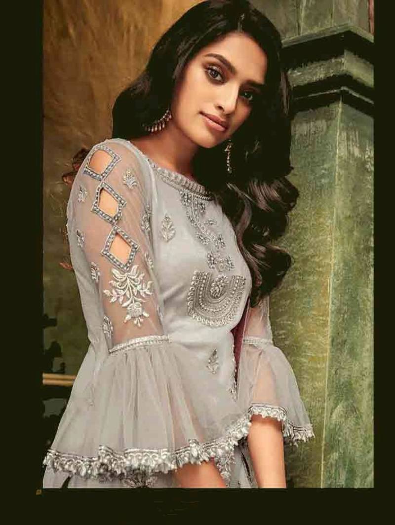 light grey pakistani dress Light Grey Raw Silk Suit | Pakistani Wedding Dresses