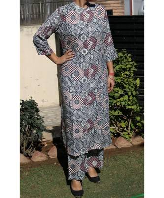 Grey Printed Rayon Ethnic Wear Women 1