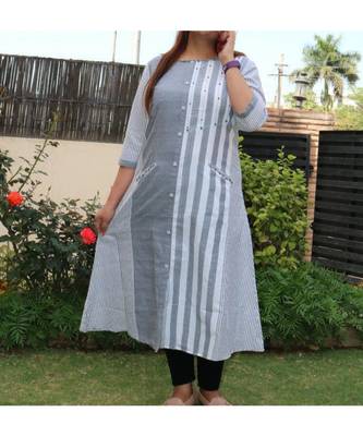Grey Printed Cotton Ethnic Wear Women 1